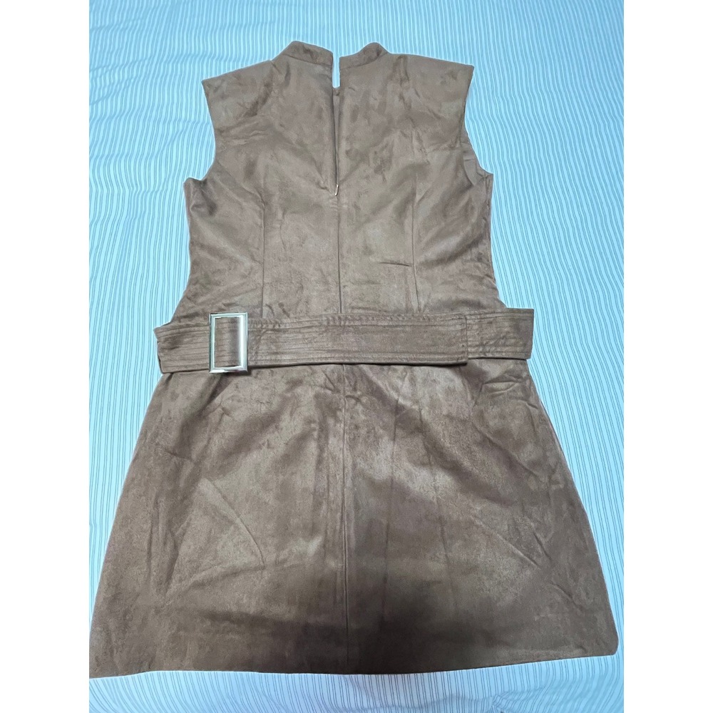 Mustard Seed Faux Suede Belted Mini Dress Brown Mock Neck Sleeveless Large